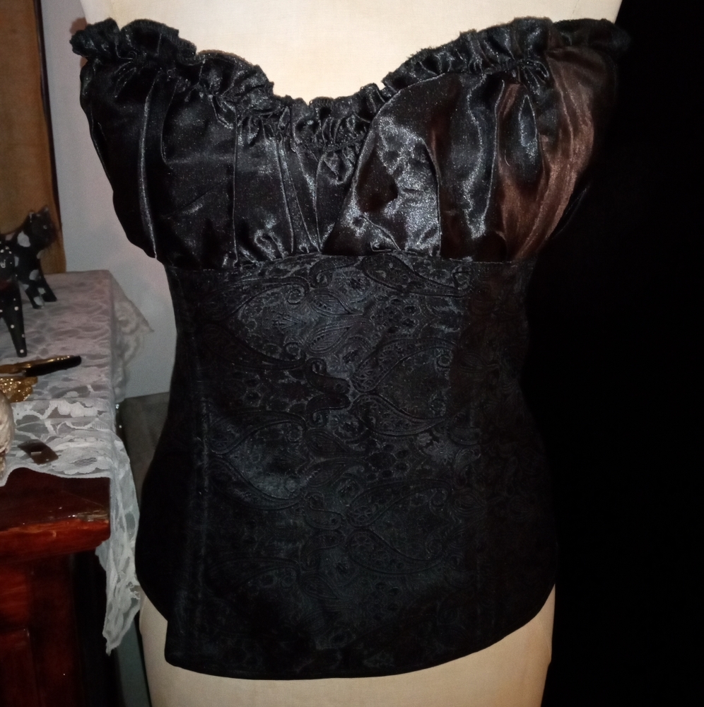 Black Lace Up Back Sexy Floral Corset Lingerie Bustier